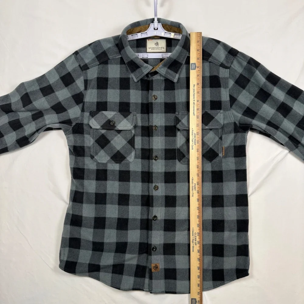 Legendary Whitetails Mens Gray Black Buffalo Plaid Fleece Flannel Shirt Large